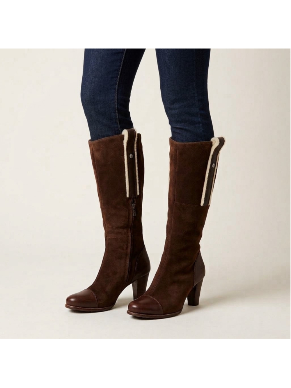 UGG Australia Tess 5504 Brown Suede Tall Boots Sheepskin Leather Heel Size 11